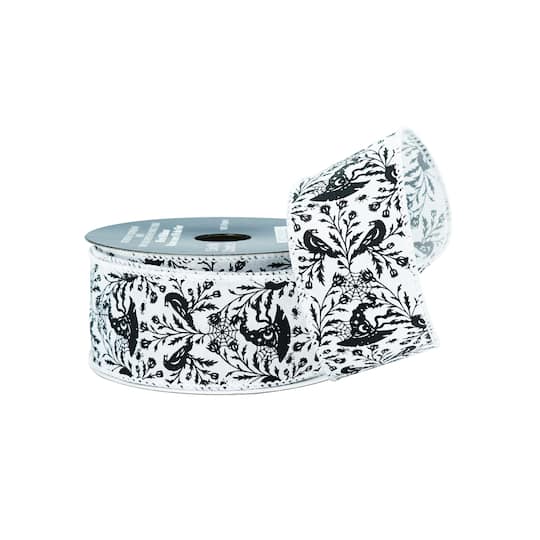 1.5" x 10yd. Black & White Witch Hat Wired Faux Linen Ribbon by Celebrate It®